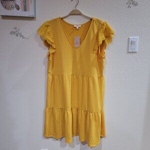 NWT Como Vintage Yellow Gold Ruffle Eyelet Dress Size XL